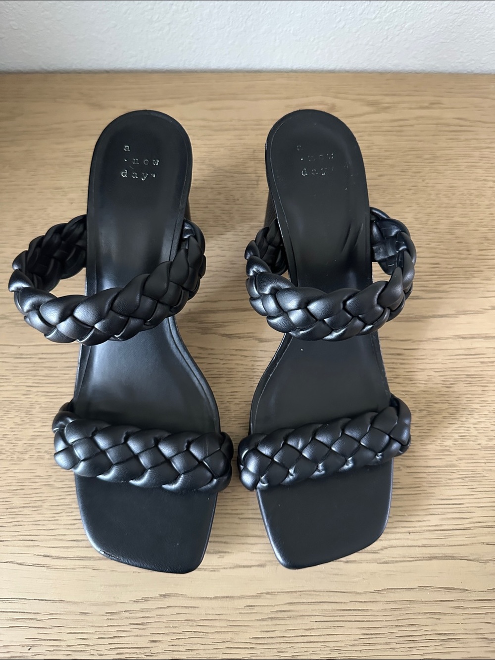 a new day Black Braided Double-Strap Slide Heels